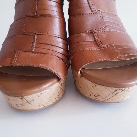 FRANCO SARTO Brown Leather Platform Cork Wedges - Picture 7 of 13